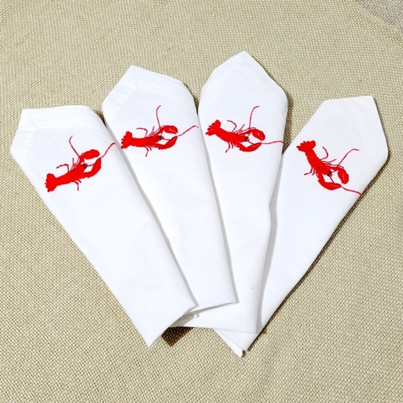 Zina Vasi 100% Cotton Napkin Nautical Embroidered Red Lobster (set of 4) - Picture 1 of 9